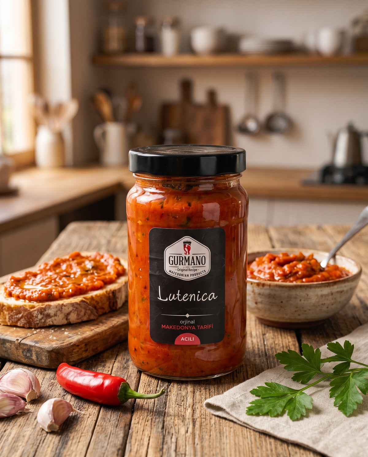 Gurmano Lutenica Acılı Közlenmiş Biber & Patlıcan Ezmesi 500 ml Palmiye Gurme
