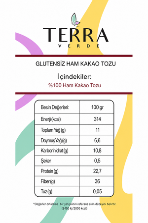 Terra Verde Glutensiz Ham Kakao Tozu 140 g Palmiye Gurme