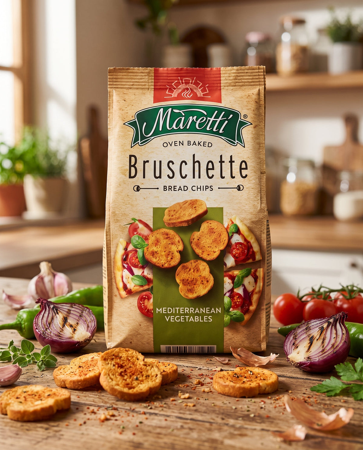 Maretti Bruschette Mediterranean Vegetables Akdeniz Sebzeli Fırınlanmış Ekmek Cipsi 70 g Palmiye Gurme