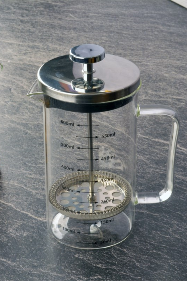 Paslanmaz Metal Kapaklı French Press – 350 ml, Isıya Dayanıklı Cam Gövde Palmiye Gurme